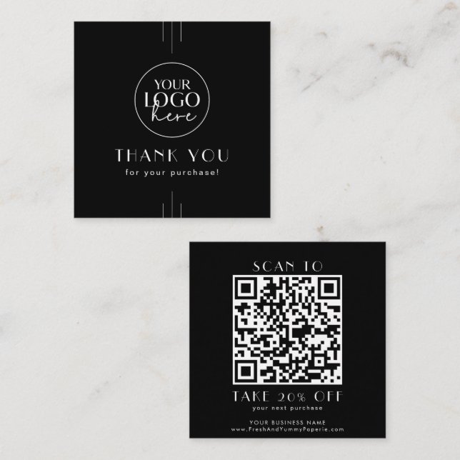 Cartão De Desconto EVERLY Black Business Logo QR Code Thank You (Frente/Verso)