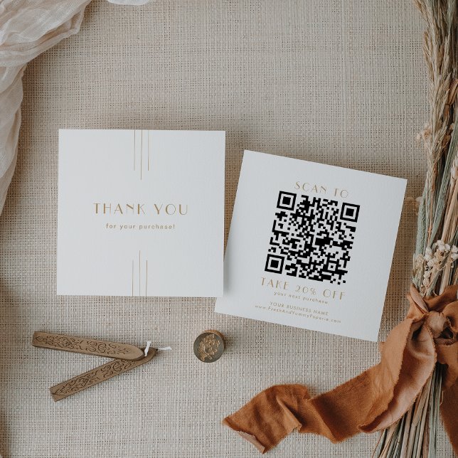 Cartão De Desconto EVERLY Gold Art Deco QR Code Obrigado Negócios (EVERLY Gold Art Deco Business QR Code Thank You Discount Card)