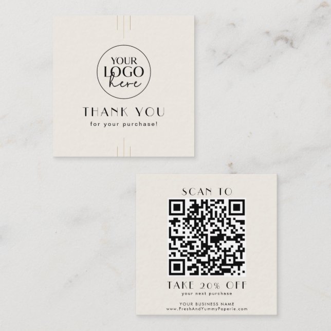 Cartão De Desconto EVERLY Ivory Black Business Logo QR Code Thank You (Frente/Verso)