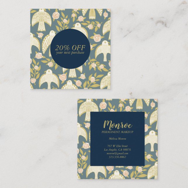 Cartão De Desconto Falcões & Rosas - Elegante de Chic Ilustrado (Frente/Verso)