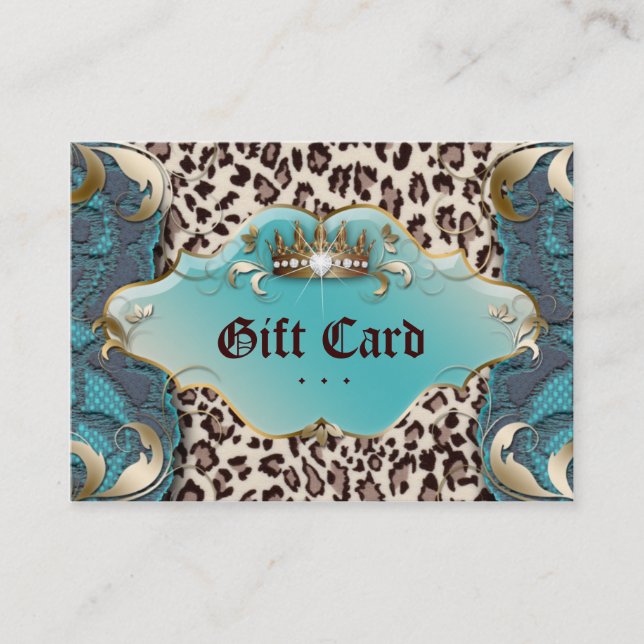 Cartão De Desconto Fashion Jewelry Gift Certificate Leopard Lace Teal (Frente)