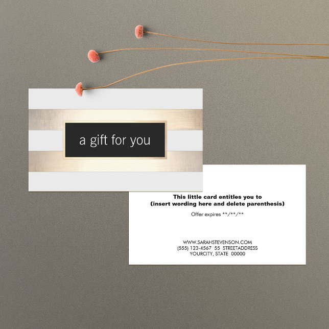 Cartão De Desconto Faux Gold Foil and Black Striped Retail Gift Card (Criador carregado)