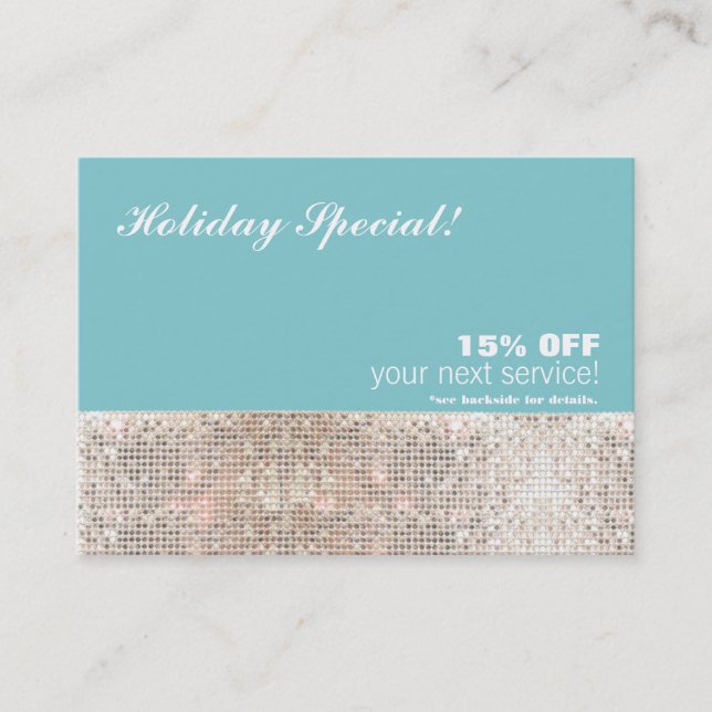 Cartão De Desconto Faux Sequins Salon e Spa Holiday Gift Card (Frente)