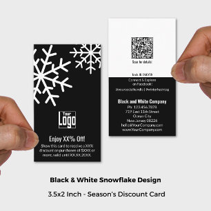 Cartão De Desconto Floco de neve preto e branco para pequenas empresa
