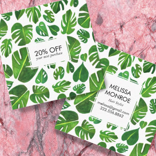 Cartão De Desconto Folhas tropicais da Monstera ilustradas com aquare