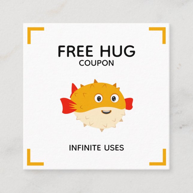 Cartão De Desconto Free hug coupon with Puffy the pufferfish (Frente)