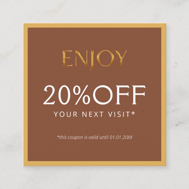 Cartão De Desconto Glamorous Gold & Brown Lash Tech  (Frente)