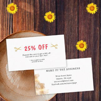 Cartão De Desconto Hair Dresser Hairstylist Salon Dourada Tesoura