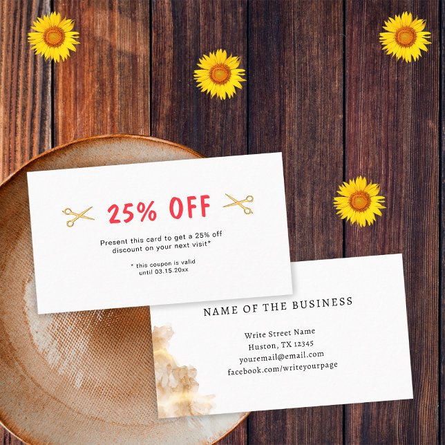 Cartão De Desconto Hair Dresser Hairstylist Salon Dourada Tesoura (Front and Back)