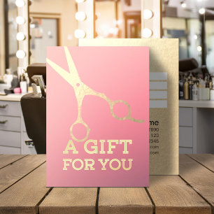 Cartão De Desconto Hairstylist Makeup Salon Modern Pink Tesoura Doura