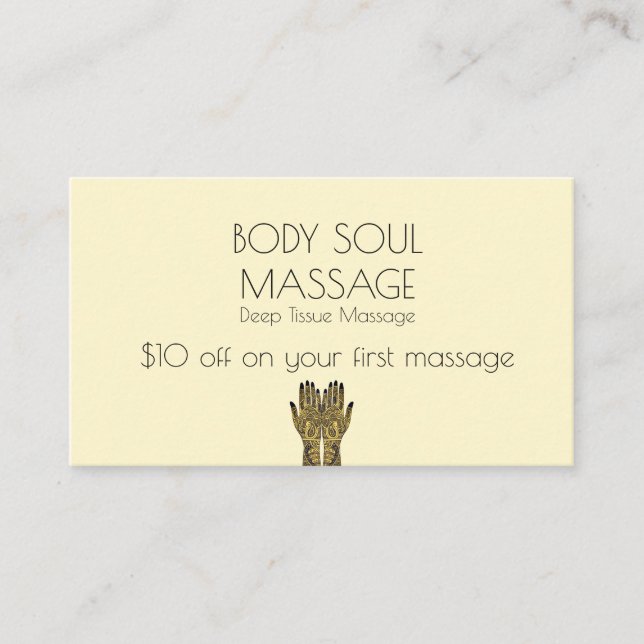 Cartão De Desconto Henna Mehndi Mão A Massagem Artística (Frente)