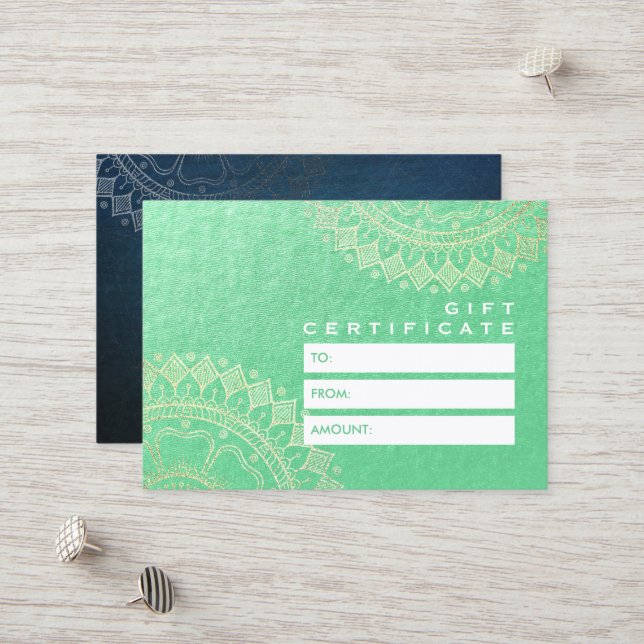 Cartão De Desconto Instrutor de Meditação Yoga Green Gold Foil Mandal (Frente/Verso In Situ)