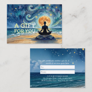 Cartão De Desconto Ioga Meditação Céu Noturno Estrelado Lua Praia Oce