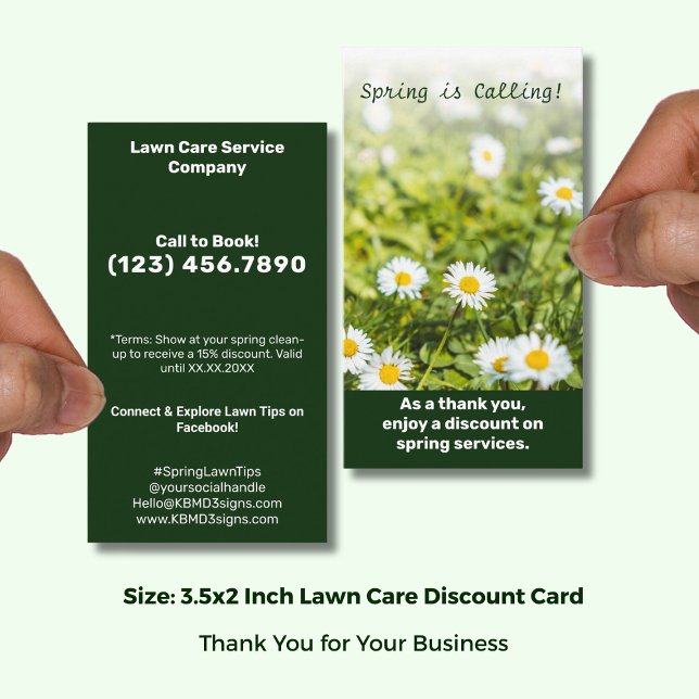 Cartão De Desconto Lawn Care Thank you! on Spring Services (Lawn Care Thank you! on Spring Services Discount Card; Size 3.5x2 (US) Portrait Format)