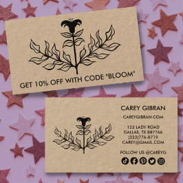 Cartão De Desconto Lily Elegante Chic Desenhando Ícones Sociais Kraft