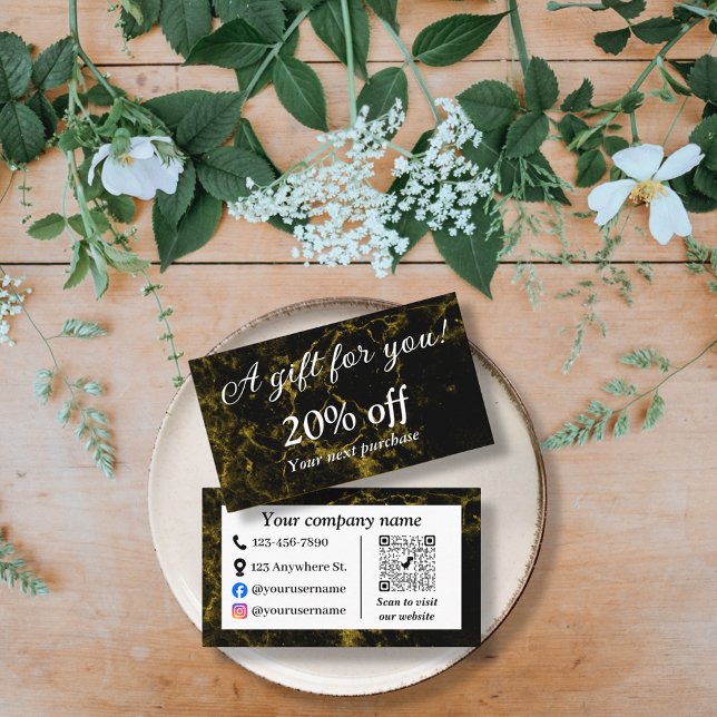 Cartão De Desconto Mármore negro e dourado (Criador carregado)