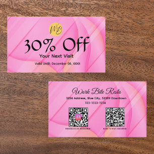 Cartão De Desconto Menu de Código Qr do Restaurante de Onda Rosa Grad