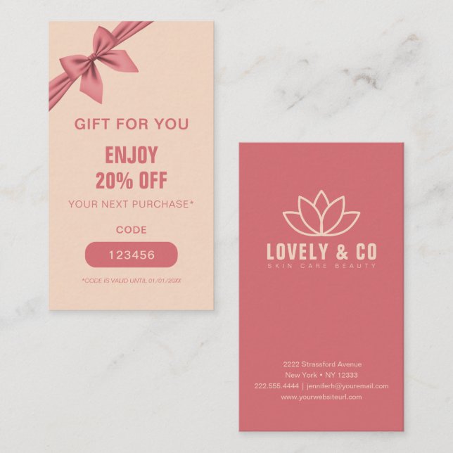 Cartão De Desconto Minimalist Dusty Rose Cream Beauty  (Frente/Verso)