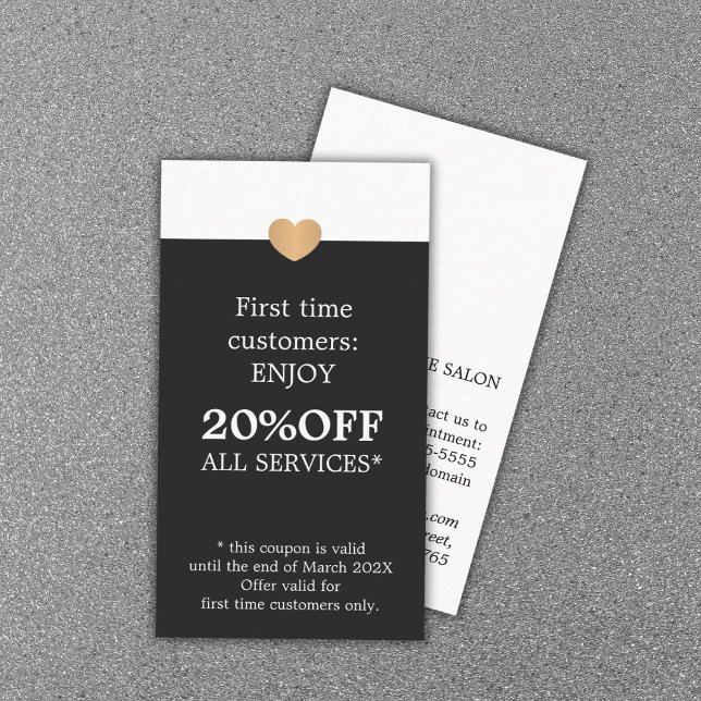 Cartão De Desconto Modern Elegant Beauty Salon First Time (Criador carregado)