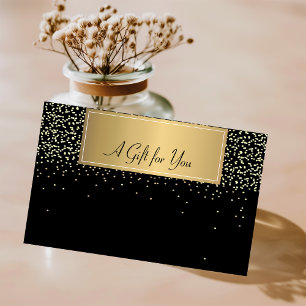 Cartão De Desconto Moderno Elegante, Preto com Confete Dourado