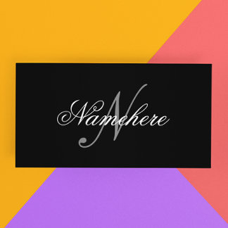 Cartão De Desconto Monograma Personalizado Único de Nomes Preto e Bra