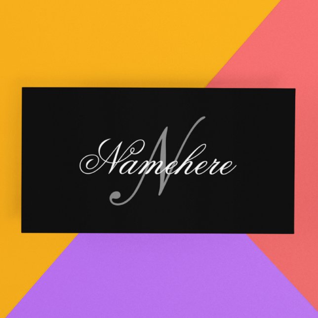 Cartão De Desconto Monograma Personalizado Único de Nomes Preto e Bra (Criador carregado)