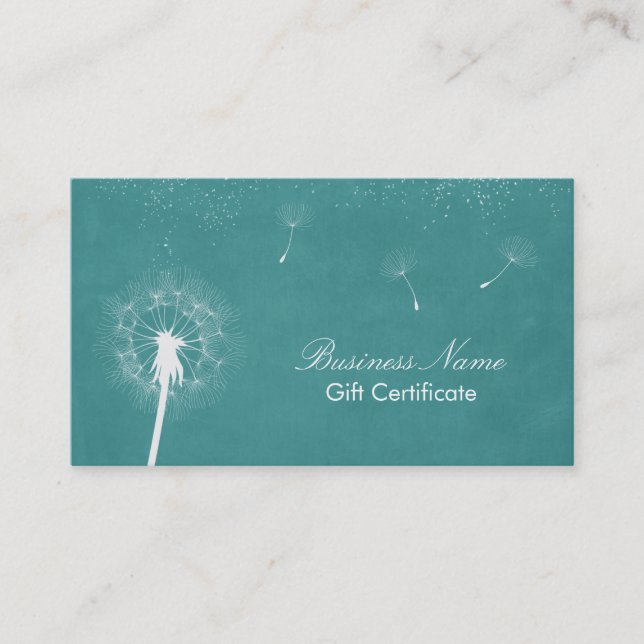 Cartão De Desconto Na moda Turquoise Dandelion Gift Certificate (Frente)