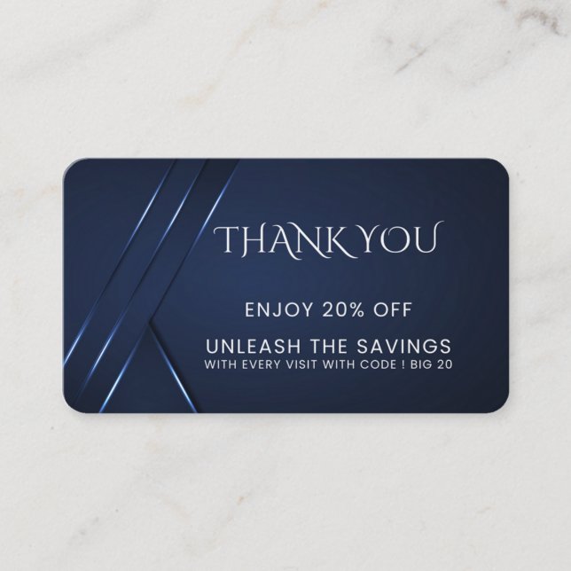 Cartão De Desconto Obrigado Dark Blue Modern (Frente)
