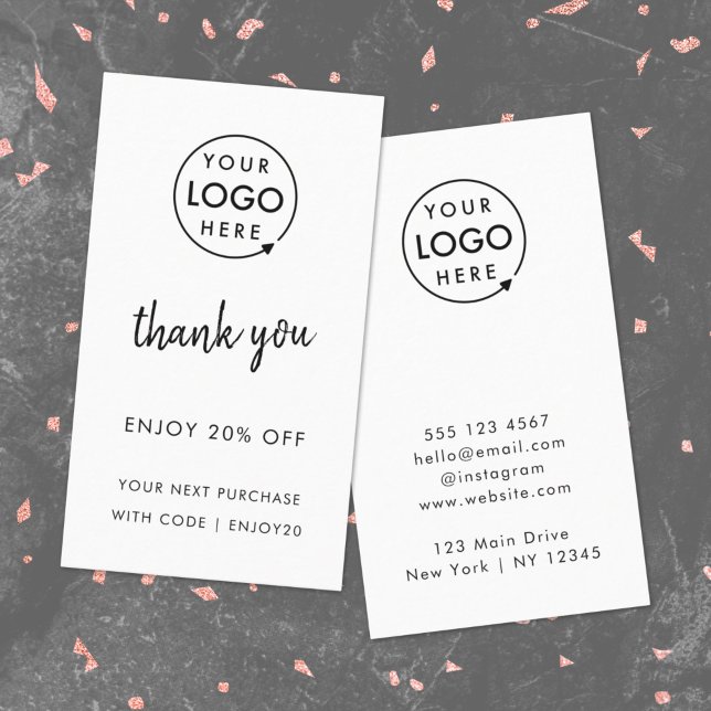 Cartão De Desconto Obrigado | Logotipo comercial Moderno Branco (Modern minimalist thank you discount cards by Guava - perfect for growing loyalty & repeat business)