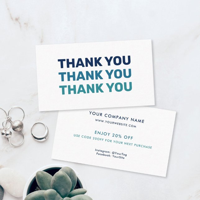 Cartão De Desconto Obrigado Pequena empresa Modern Blue Ombro (This ain't just any discount card, it's a blue teal ombre-hued hug from your fave small biz! )