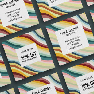 Cartão De Desconto Ondas Curvas Coloridas Chic Feitas à Mão