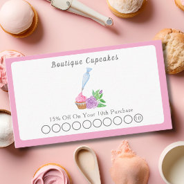 Cartão De Desconto Padaria de Cupcake com Frosting de Aquarela, Cater
