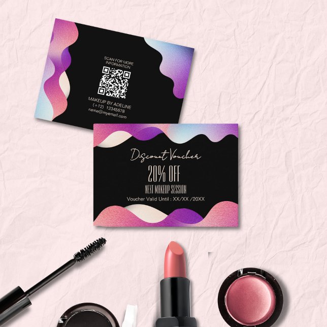 Cartão De Desconto Padrão de Ondas de Gradiente Rosa Cinza Elegante M (Criador carregado)