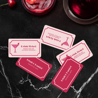 Cartão De Desconto Pink Cocktail Retro Font Wedding Drink Ticket