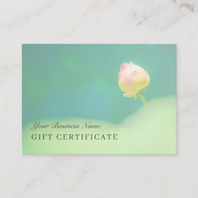 Cartão De Desconto © Pinkish White Lotus Greenery Gift Certificate (Frente)
