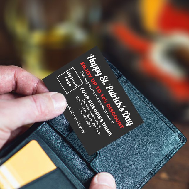 Cartão de Desconto Preto Saint Patrick (Attract more customers this Saint Patrick's Day. Business Saint Patrick black discount card.)