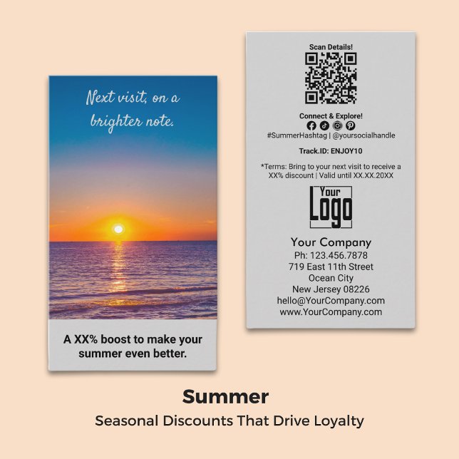 Cartão De Desconto Próxima visita, numa nota mais clara. Obrigado Ver (Next visit, on a brighter note. Thank You Summer Discount Card)