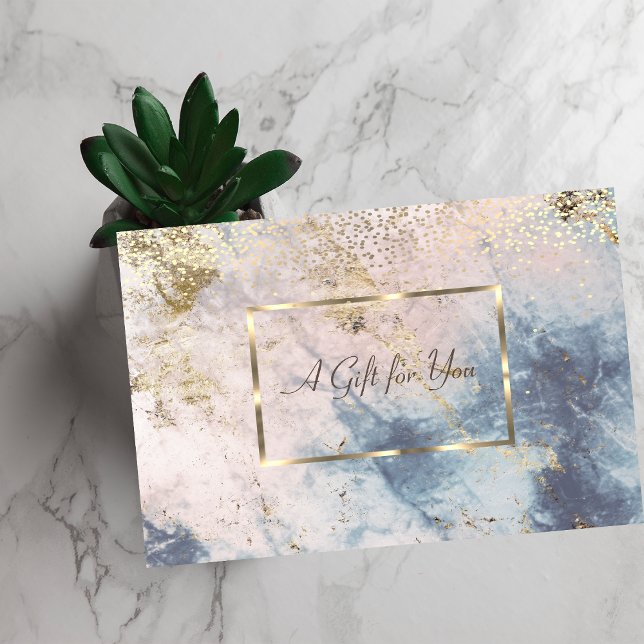 Cartão De Desconto Quadro Dourado Elegante, Marble Azul Confetti (Criador carregado)