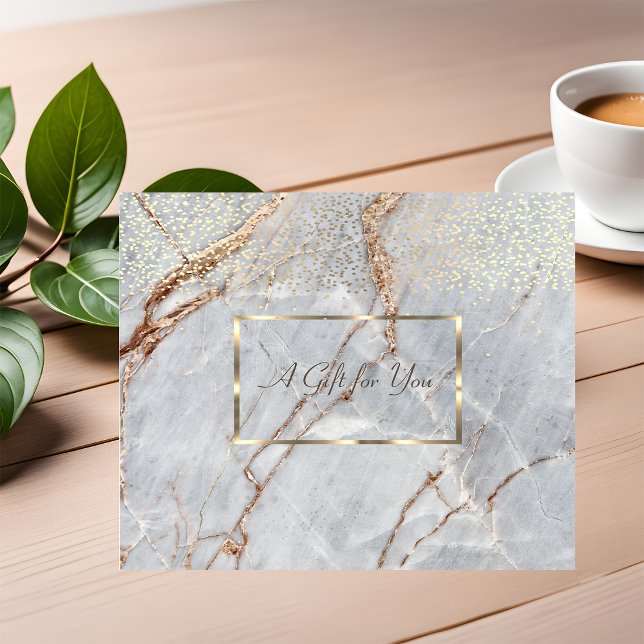 Cartão De Desconto Quadro Dourado Elegante, Marble Confetti (Criador carregado)