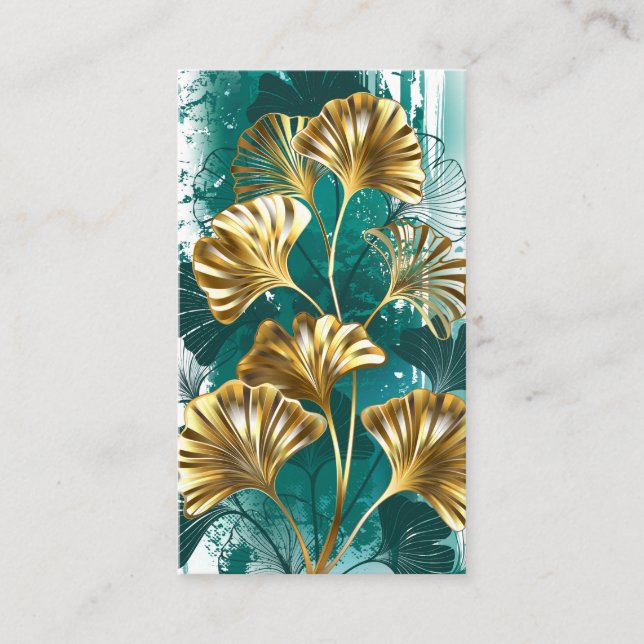 Cartão De Desconto Ramificação com Ouro deixa Ginko Biloba (Frente)