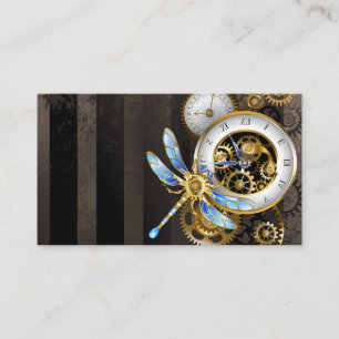 Cartão De Desconto Relógio Steampunk com Dragonfly Mecânica