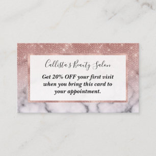 Cartão De Desconto Rosa Dourado Sequin Glitter White Marble Ombre