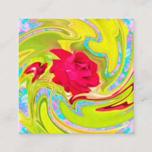 Cartão De Desconto Rosa vermelha abstrato em espiral amarela e aqua