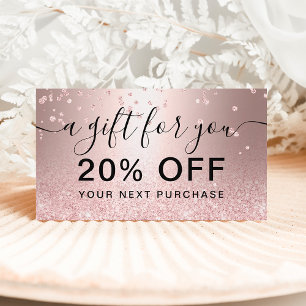 Cartão De Desconto rose gold glitter metallic sparkle confetti gift