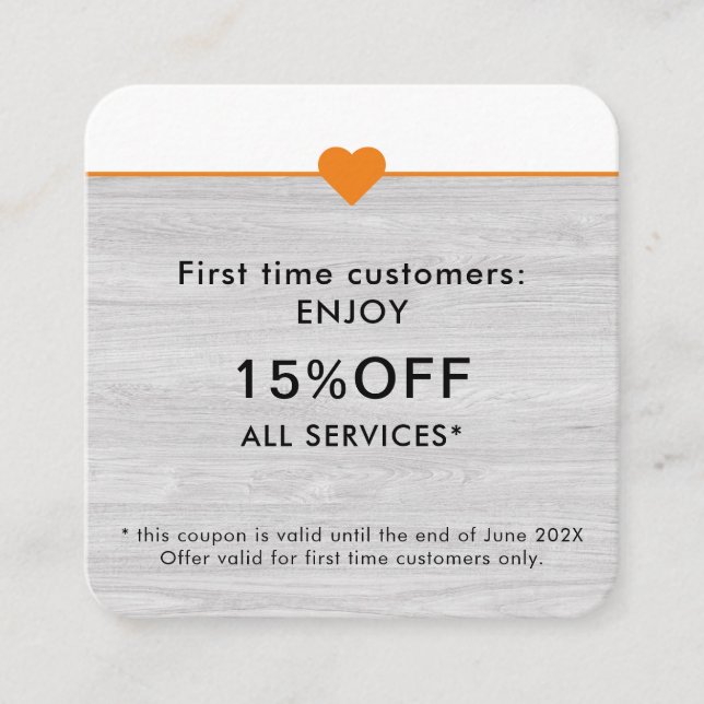 Cartão De Desconto Salão de Beleza Elegante Simples Primeira Vez (Frente)