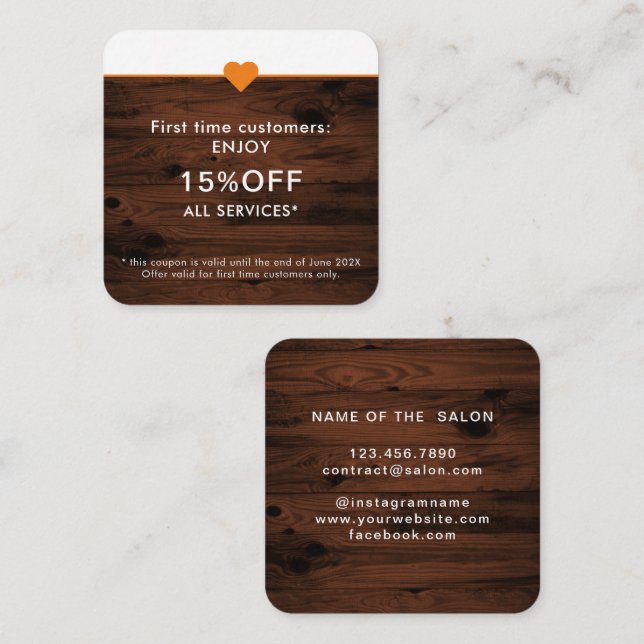 Cartão De Desconto Salão de Beleza Elegante Simples Primeira Vez (Frente/Verso)