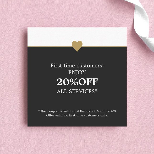 Cartão De Desconto Salão de Beleza Elegante Simples Primeira Vez (Criador carregado)