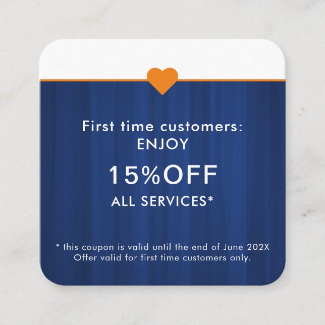 Cartão De Desconto Salão de Beleza Elegante Simples Primeira Vez (Frente)