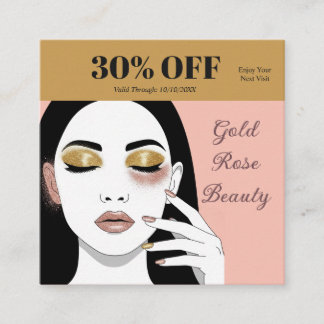 Cartão De Desconto Salão de Beleza Rosa Dourada Elegante