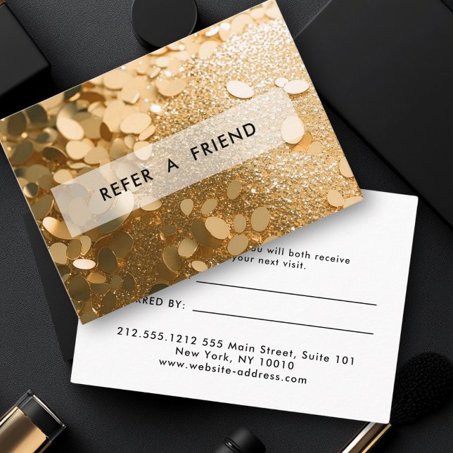 Cartão De Desconto Salão Dourado Moderno (Modern Gold Glitter Salon Discount Card)